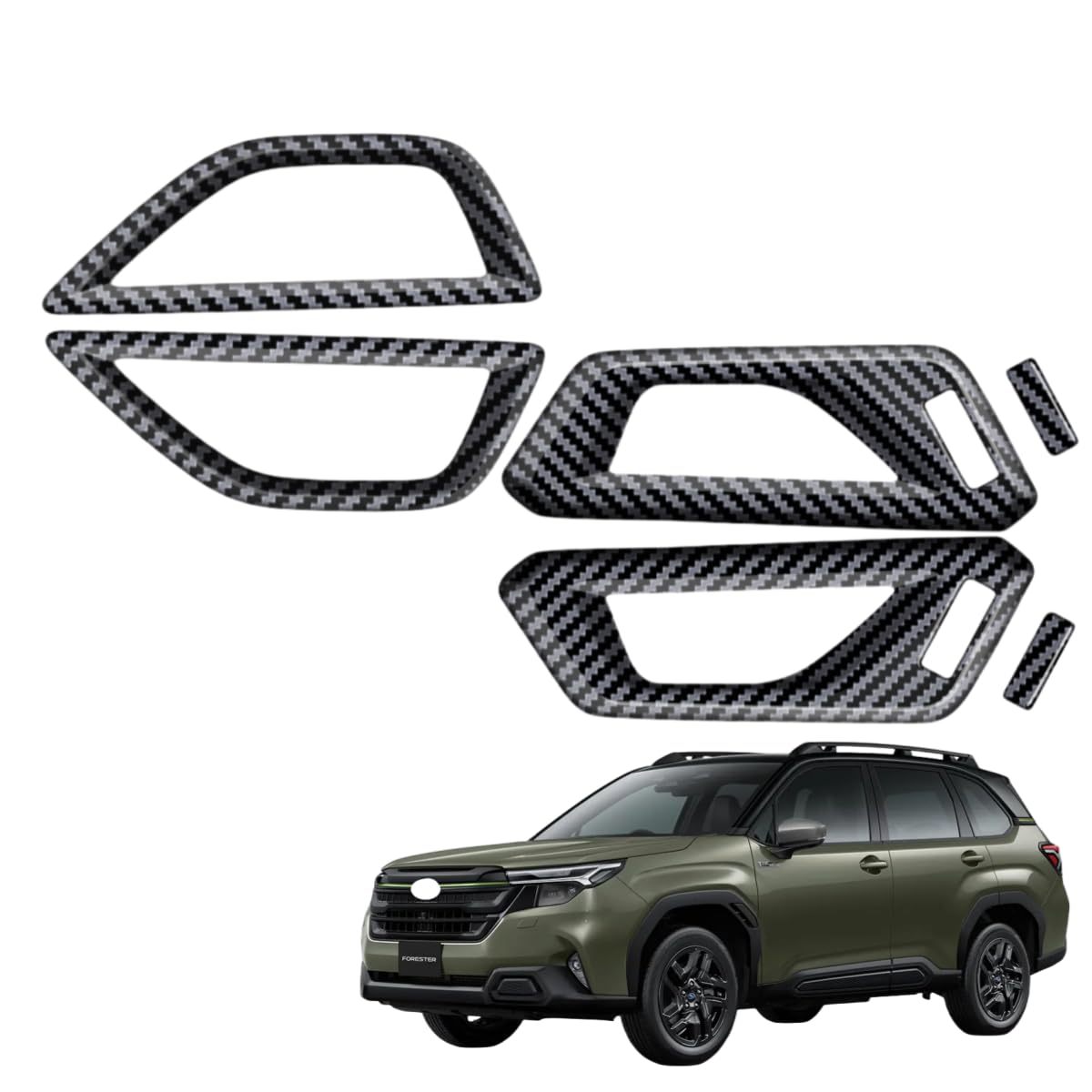「フォレスター に適用 SL系 2025年4月ー」 インナー用 前側&後側 ドアハンドルパネル フロント&リア サイドノブフレーム ガーニッシュ 内装アクセサリー セット割 スバル対応品 ABS製 (ブラックカーボン柄)