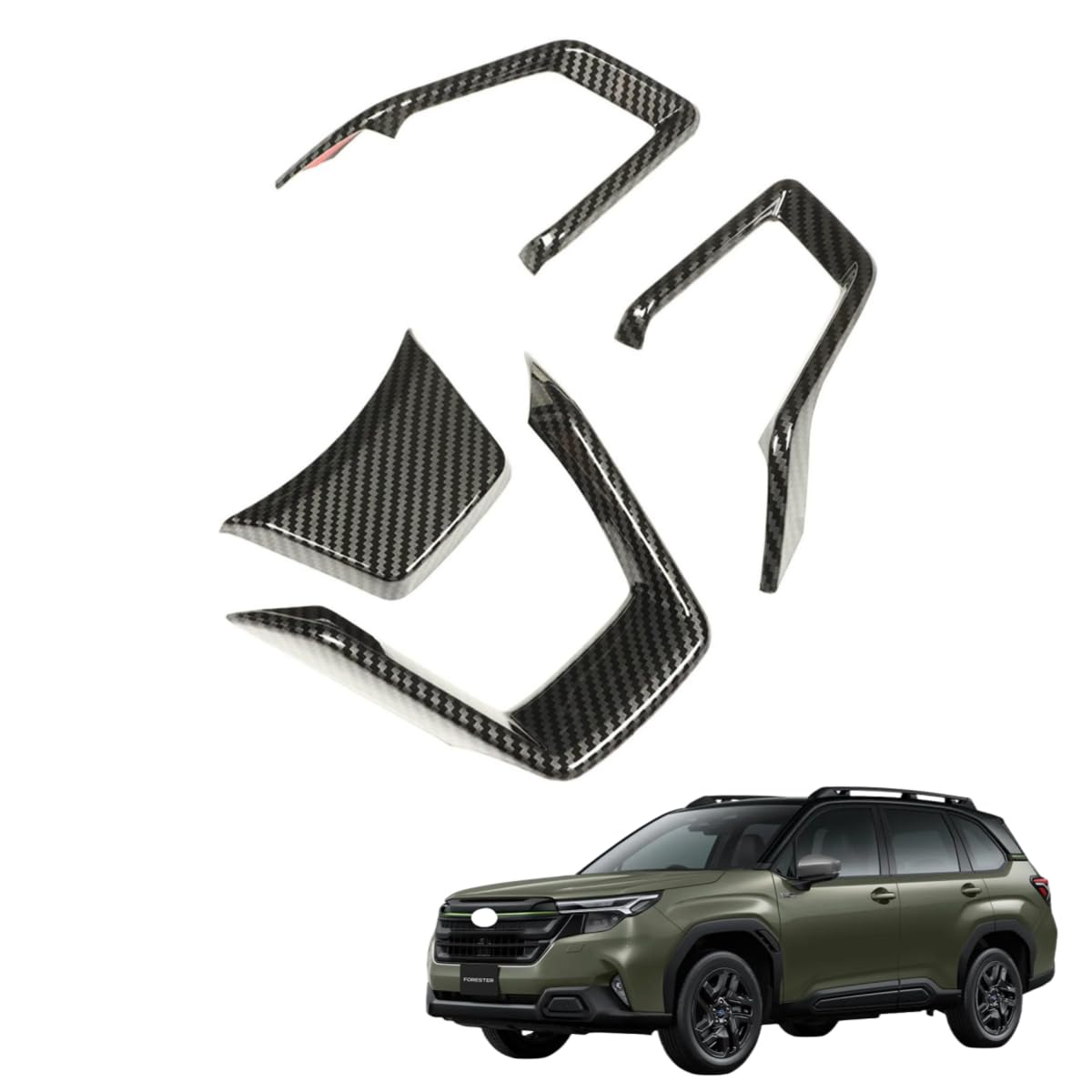 「フォレスター に適用 SL系 2025年4月ー」ハンドルパネル ステリングカバー ボタンガーニッシュ 内装アクセサリー スバル対応品 ABS製 (ブラックカーボン柄)