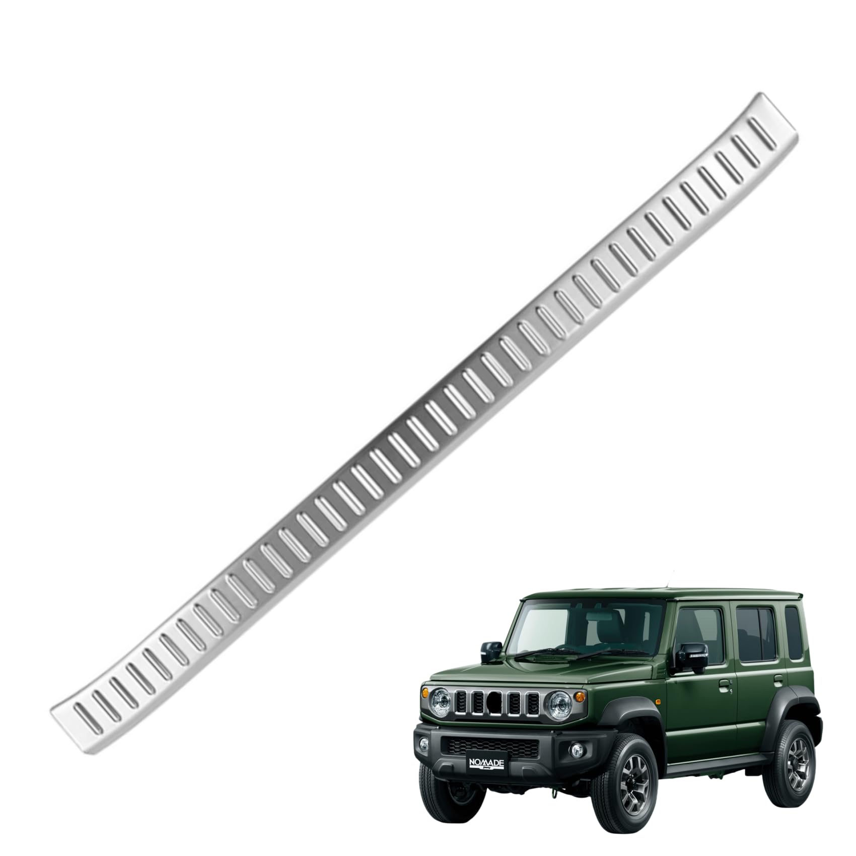 ジムニーに対応 JB64W 2019年〜/ ジムニーに対応ノマド JC74W 2025年4月〜5ドア 対応品 スズキ専用 保護 上質 キズ防止 ステンレス製 取り付け簡単 外装ドレスアップ 1P リアバンパーガード リアステップ バンパーステップガード プロテクター ラゲッジステッ