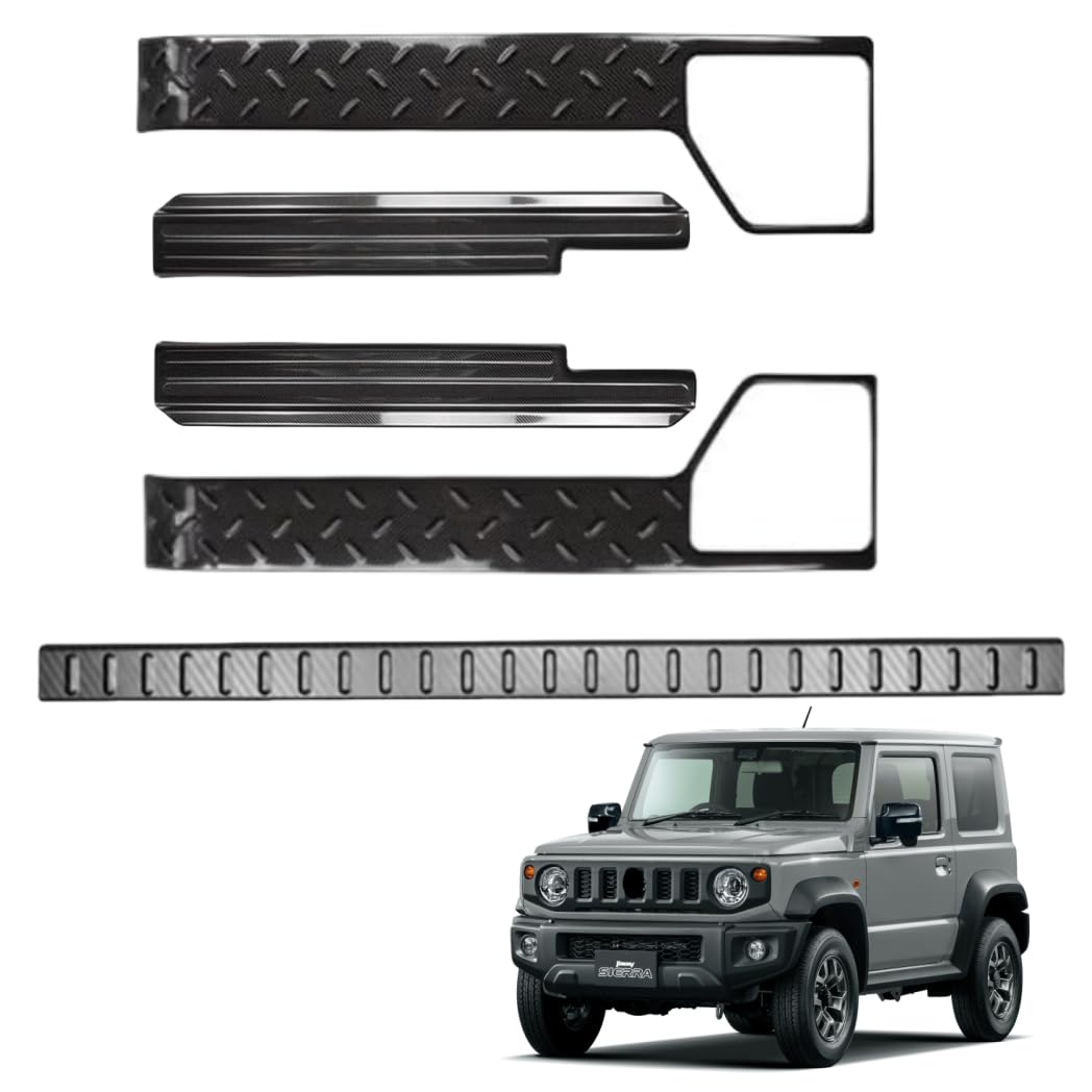 ジムニーに対応 JB64W / シエラ JB74W 2019年〜3ドア 対応品 スズキ専用 保護 上質 キズ防止 ステンレス製 リアバンパーガード リアステップ バンパーステップ +インナー サイドステップガード プロテクター+フロントドア キック プレート ドアガード インテリ(2.0)