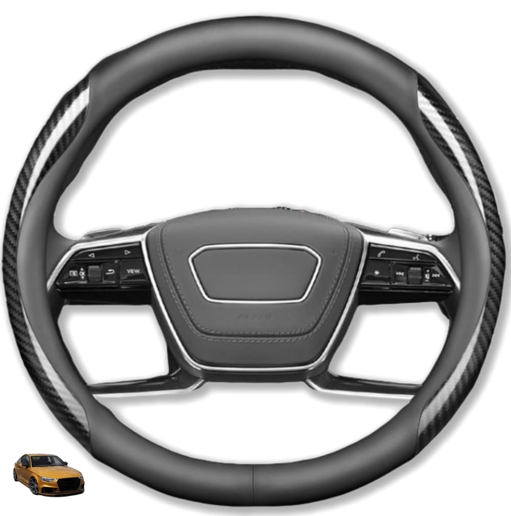 アウディ に対応 TT q5 q7 a4 q3 a3 suv e-tron gt a1 専用 保護 上質 キズ防止 カスタム 装飾パーツ 取り付け簡単 円形 丸形 ハンドルカバー ステアリングカバー ハンドルカバー 滑り止め 汚れ防止 本革＋カーボン柄のABS材料 (ブラック+カーボン柄)