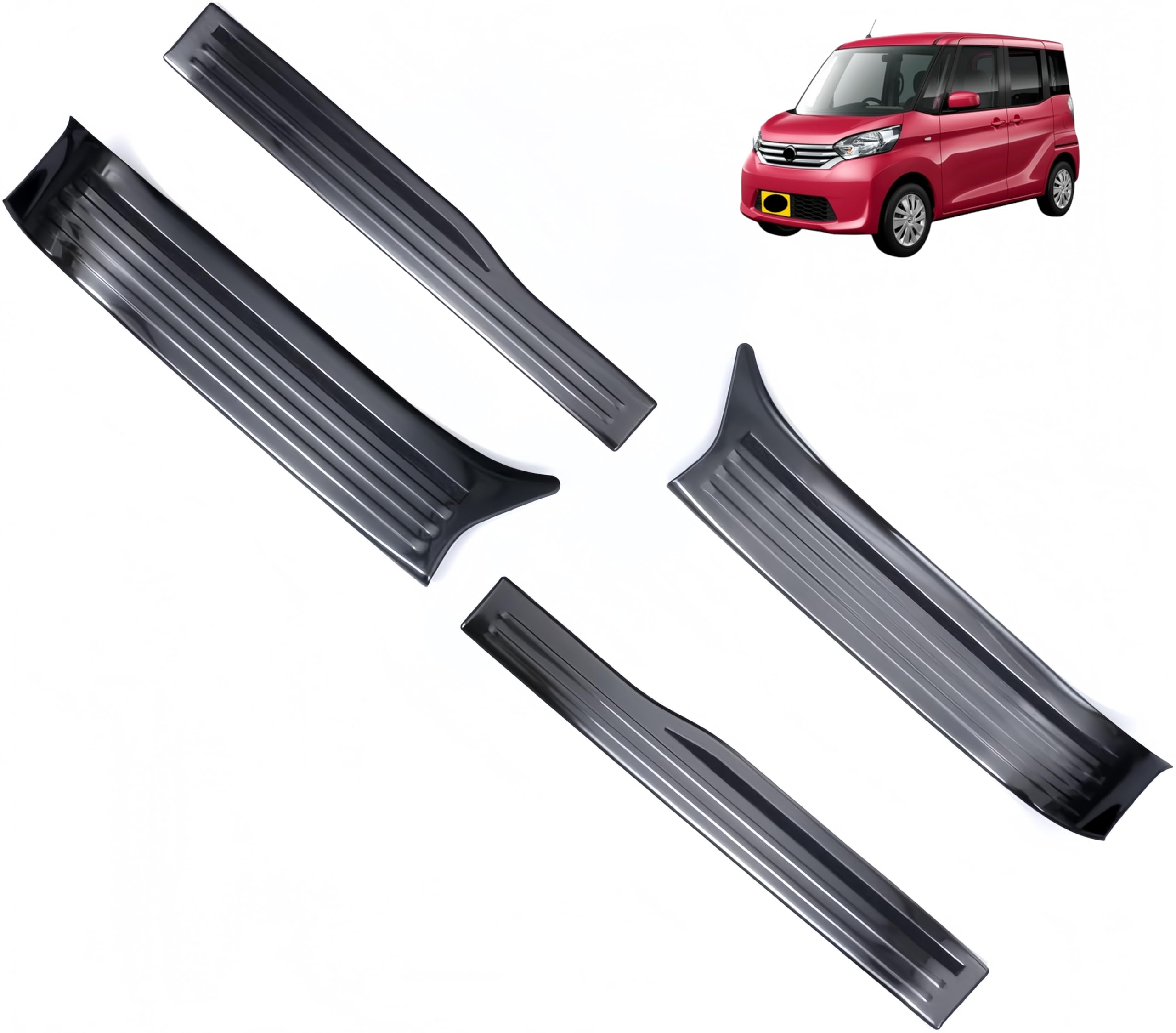 Rakuten - 日産ルークス に対応 For ROOX 40系 B45A/B44A/B47A/B48A 2020年3月? 専用 保護 上質 キズ防止 カスタム 装飾パーツ ステンレス製 4P 専用設計パーツ 取り付け簡単 滑り止め エアロ フロント リア サイド スカッフプレート サイドスカッフプレート サイドステッ