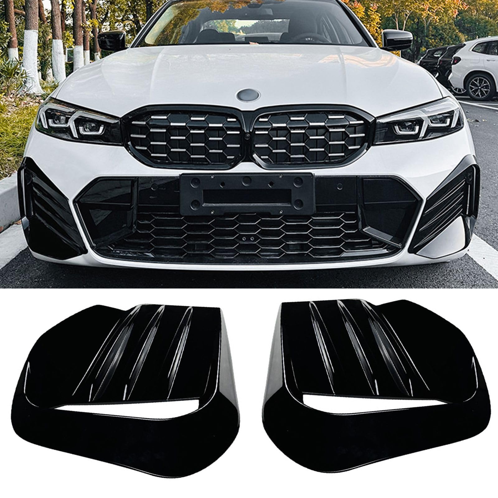 ブラックフロントバンパーサイドエアベントグリルカバートリム BMW 3シリーズ G20 G21 LCI M Sport 2023-2024に対応