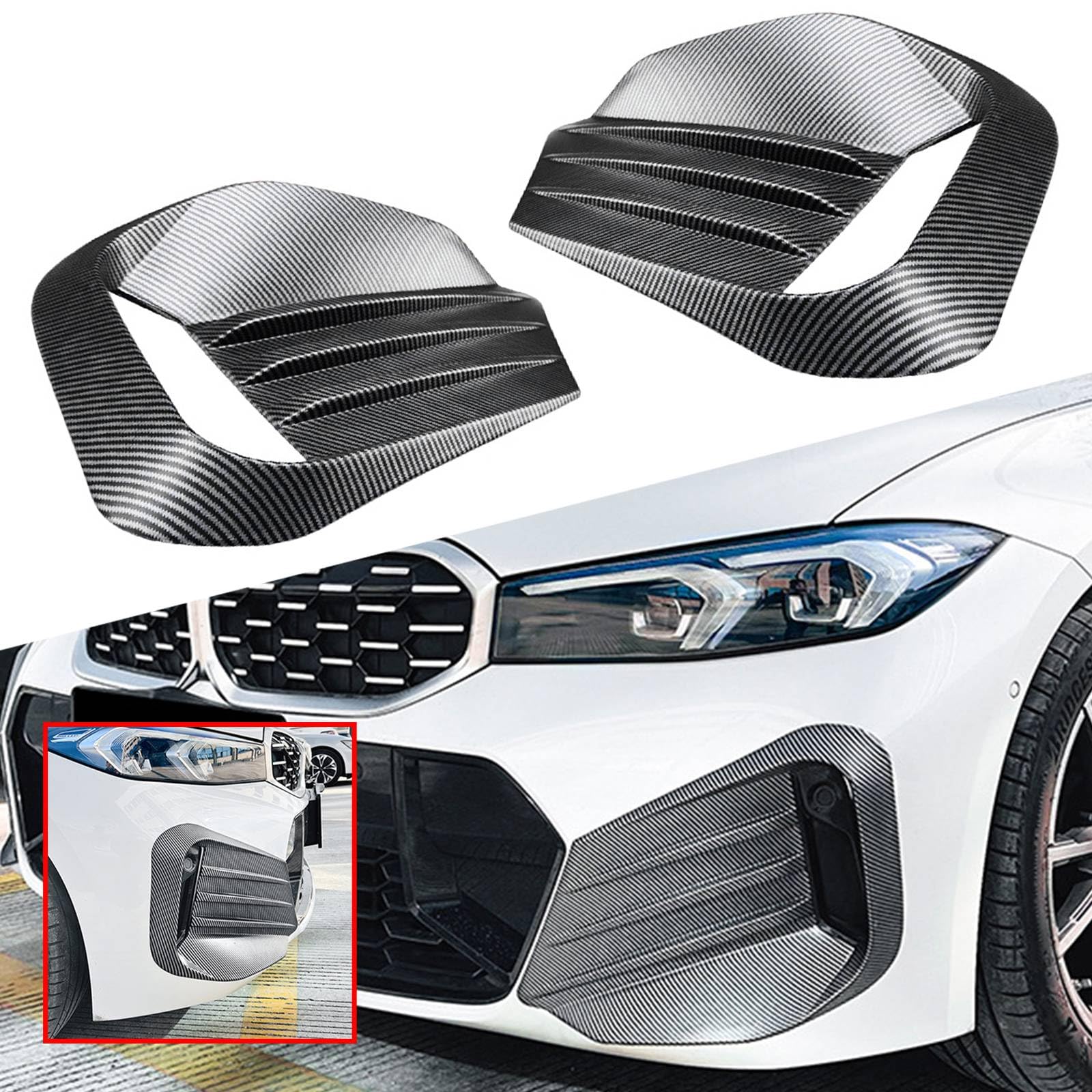 Rakuten - カーボンファイバー ルック フロントバンパー サイドスポイラー エアベント グリルカバートリム BMW 3シリーズ G20 G21 LCI M Sport 2023-2024に対応