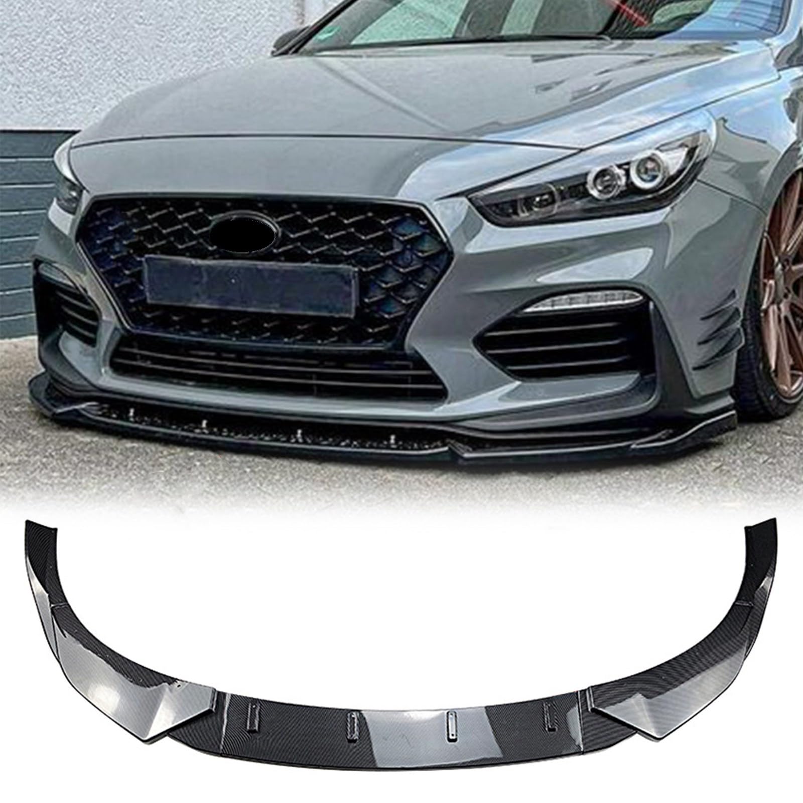 カーボンファイバールック フロントバンパー リップスプリッター スポイラー ヒュンダイ I30N MK3 ハッチバック 2017 2018-2019に対応