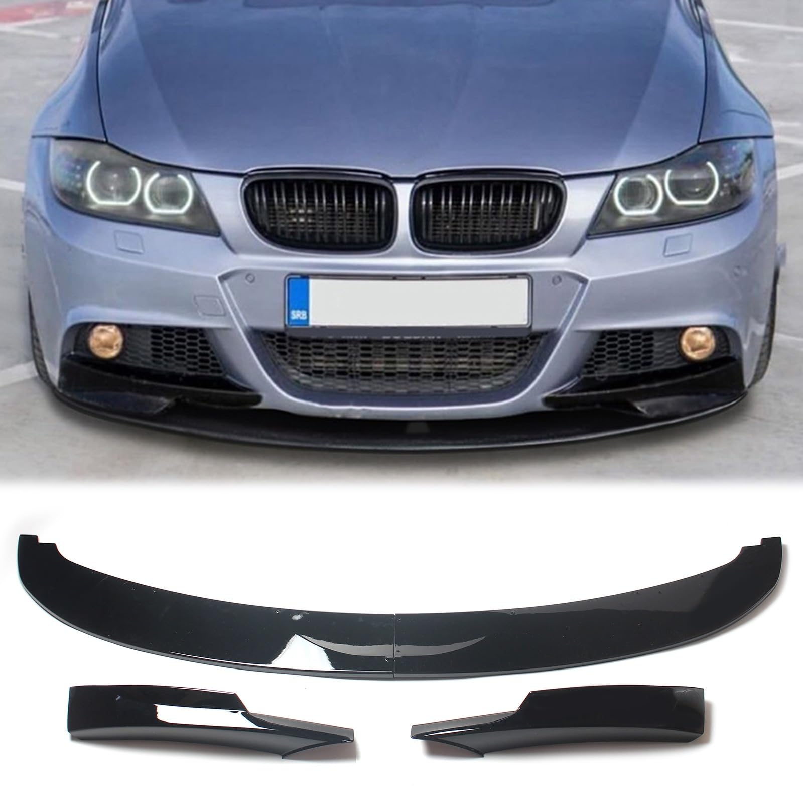 車用フロントバンパー リップチンスプリッター スポイラー ボディキット BMW 3Series E90 E91 LCI M Sport 325i 335i 2009-2012対応 グロスブラック