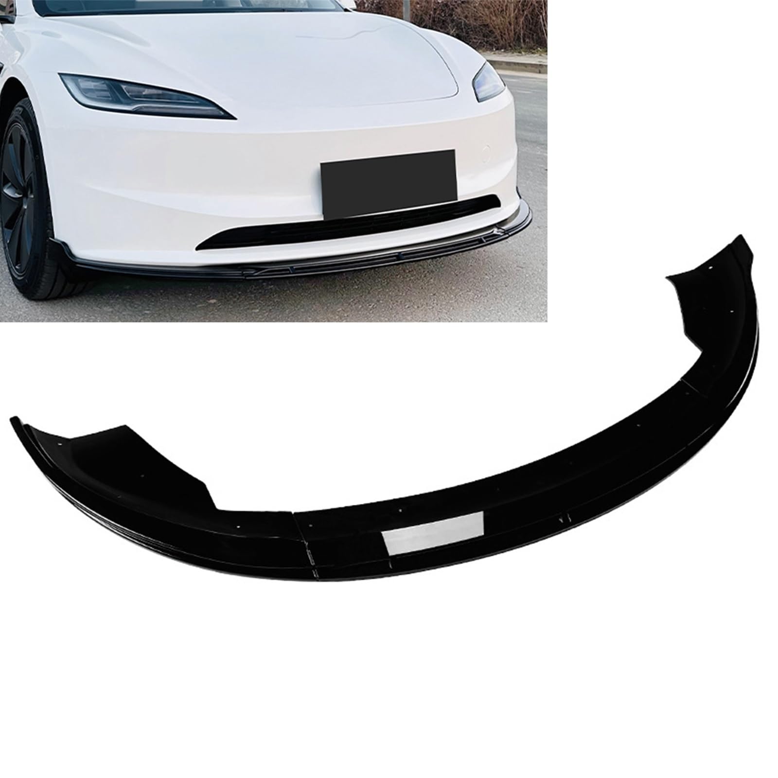 Rakuten - 光沢ブラック フロントバンパー スポイラー リップスプリッター 下部ガード Tesla Model 3 2024+対応