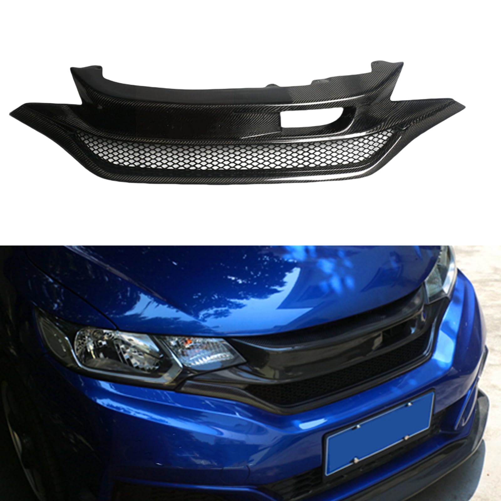 ホンダ フィット GK5 Jazz 2014-2019 カーボンファイバー用カーフロントバンパーグリルアッパーメッシュ