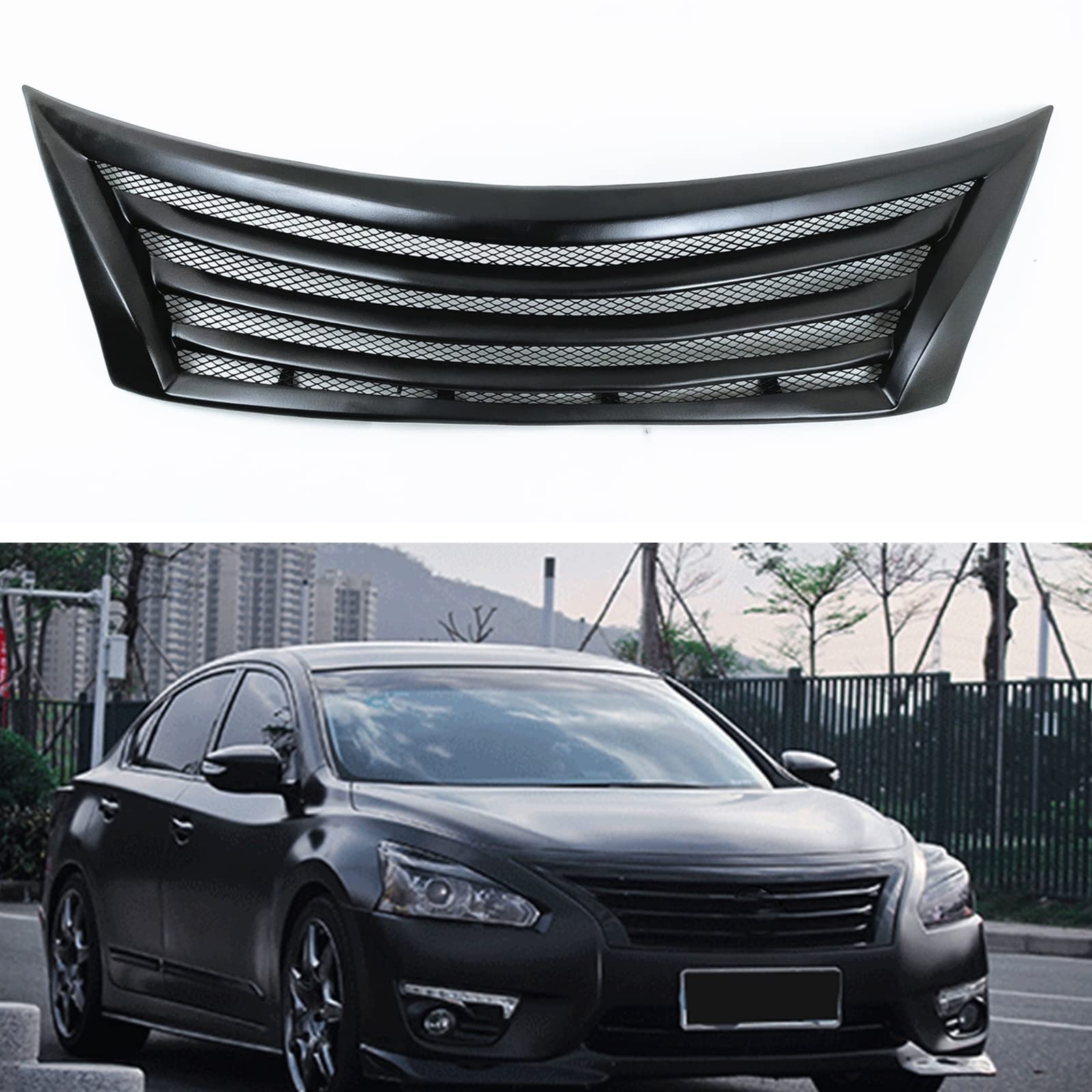 Front Grill - 2013-2015 日産ティアナ アルティマ フロントバンパーグリル ハニカム ブラック カーボンファイバー マットブラック
