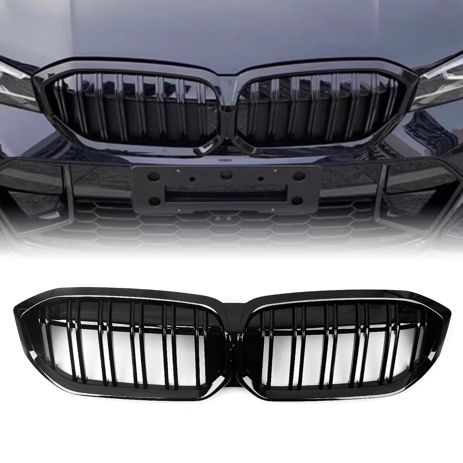 Rakuten - BMW 3シリーズ G20 2023-2024 ダブルラインブラック用フロントキドニーグリルメッシュ