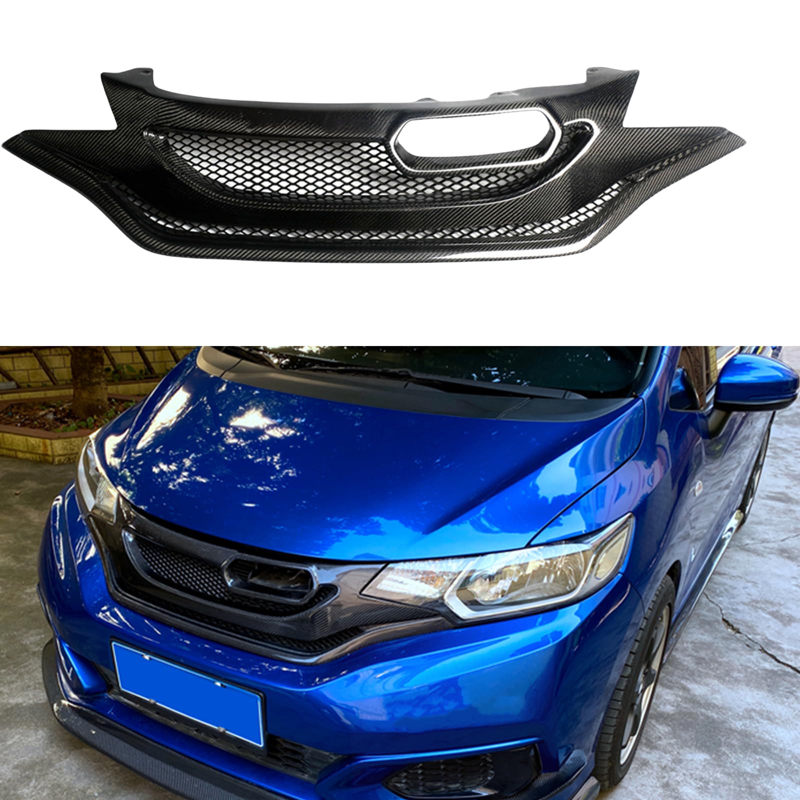 フロントバンパーグリルメッシュグリル ホンダ フィット GK5 Jazz 2018-2020 カーボンファイバー用