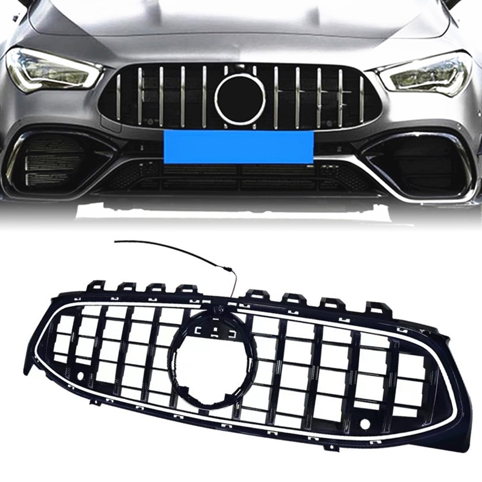 Rakuten - 車用フロントバンパーグリル ライト付き Benz CLA W118 GT 2020-2023用 ブラック