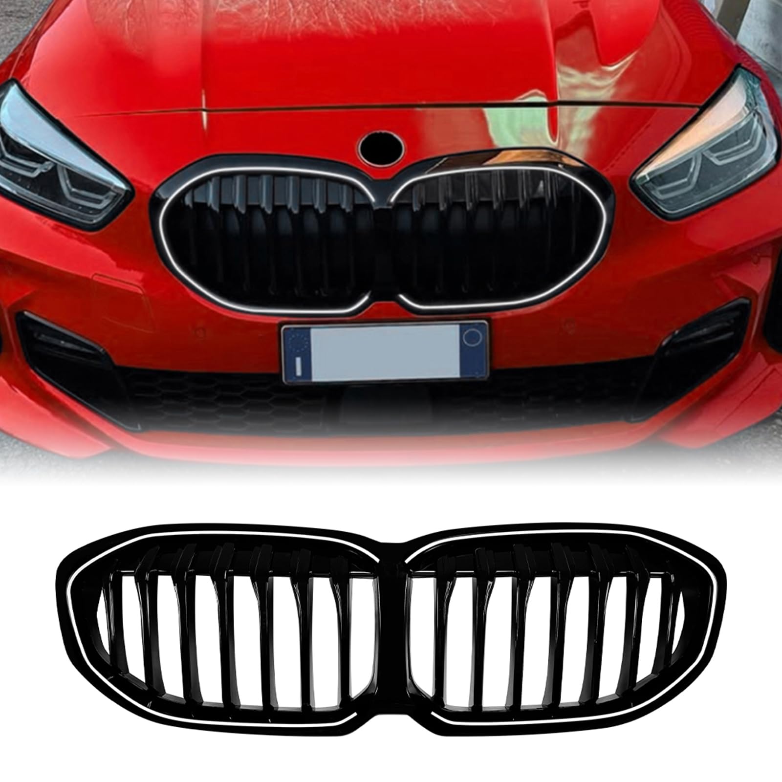 Rakuten - BMW 1シリーズ F40 2019-2024用ライト付きカーフロントキドニーグリル ブラック
