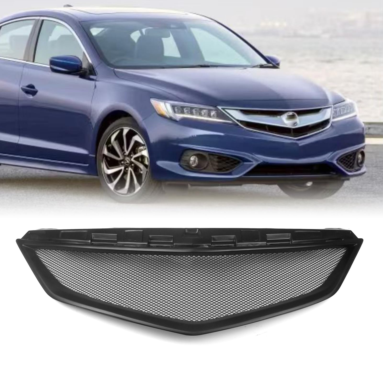 Acura ILX 2016-2018用フロントバンパーグリルメッシュマットブラックカーボンファイバー。