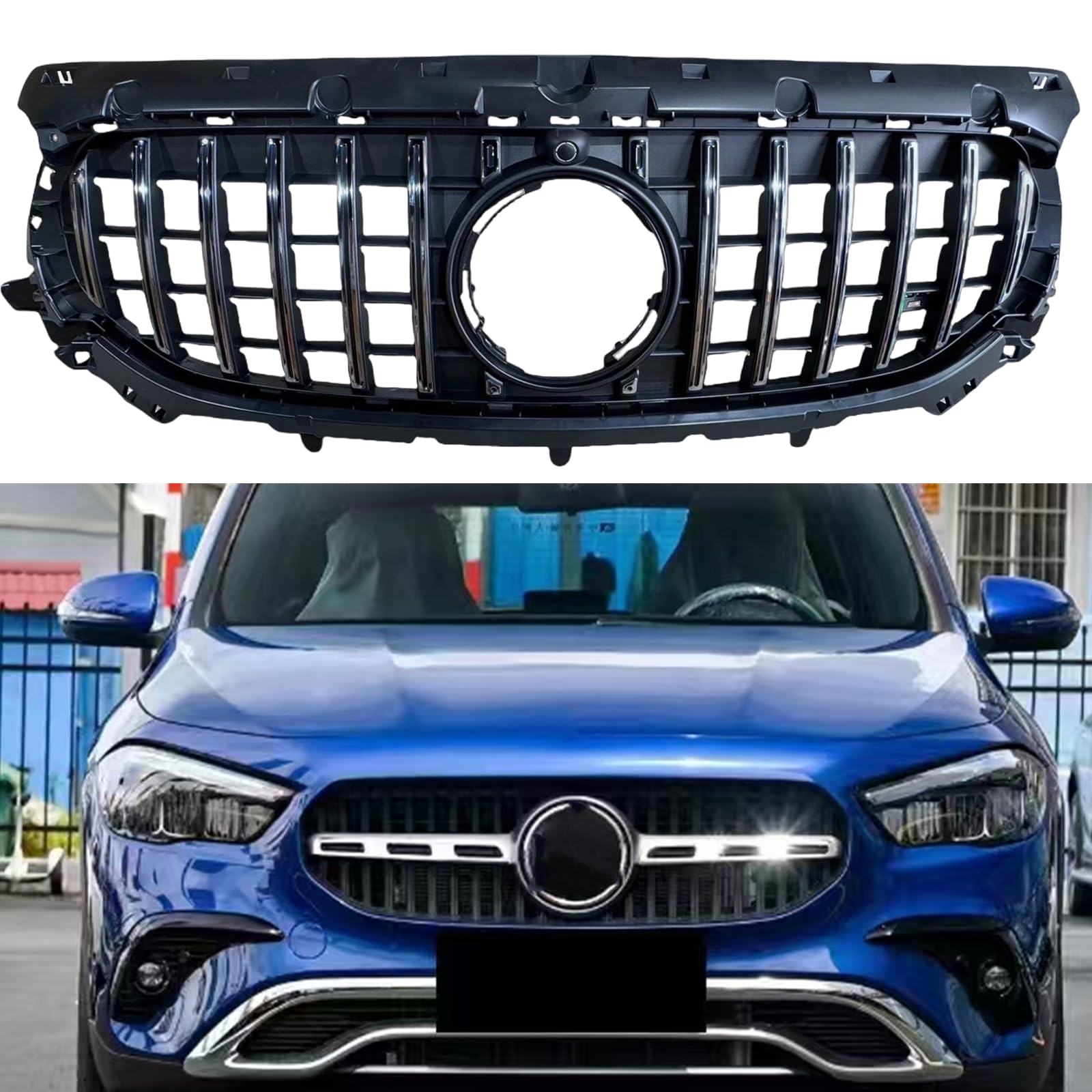 Front Grill - フロントバンパーアッパーグリルGTスタイル Benz GLA CLASS H247 2024-2025用 ブラックシルバー