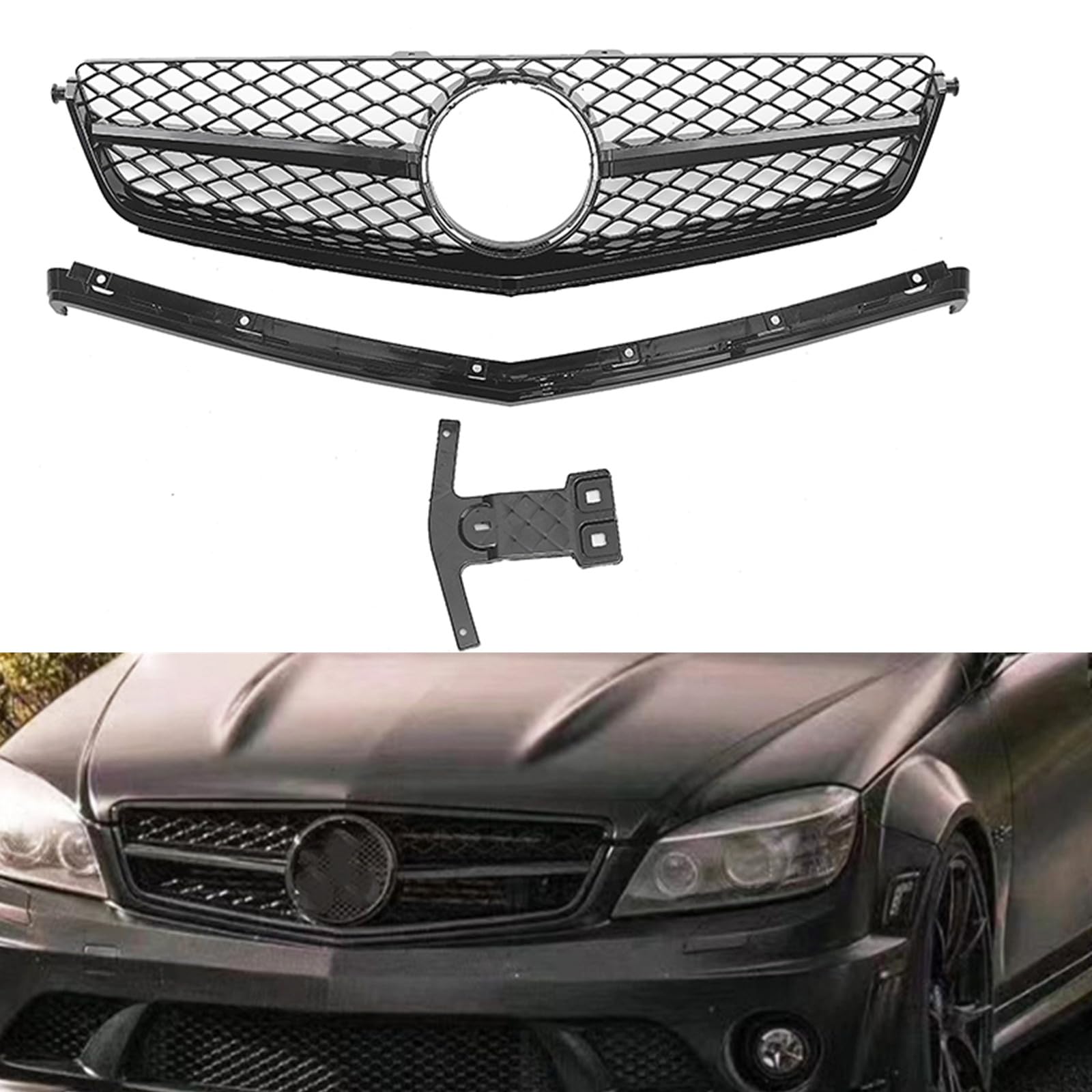 Front Grill - C63 AMG Benz W204 Cクラス 2008 2009-2011 ブラック用カーフロントグリル。