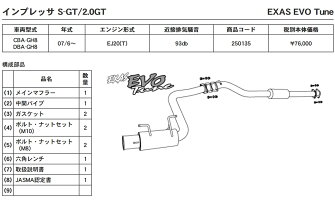 GP SPORTS EXAS EVO Tune マフラー インプレッサ S-GT/2.0GT GH8 『JASMA認定 車検対応』『車高短対応』オールステンレス＆チタンスライドテールマフラー◆ジーピースポーツ エグザス エボチューンGPスポーツ 3