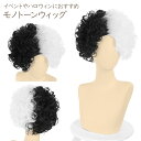 在庫処分 モノトーン ウィッグ ウェーブ 白黒 ツートン バイカラー 白×黒 簡単コスプレ リモート かつら ウィッグ ホワイト ブラック ハロウィン イベント...