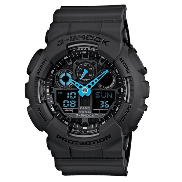 CASIO G-SHOCK Gショック ジーショック カシオ 時計 メンズ 腕時計 BIG CASE アナログ デジタル アナデジ ブラック×ブルー 20気圧防水 海外モデル GA-100C-8A ビジネス 男性 誕生日 お祝い ギフト 合格 入学 卒業 社会人 ホワイトデー 母の日 2022