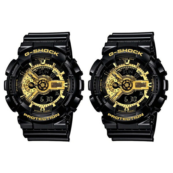 再入荷 カシオ 時計 ペアウォッチ 腕時計 手表 Gショック G-SHOCK ジーショック タフネスな二人 カップルおすすめペア 強い耐久性 アナデジ 黒金 ブラック×ゴールド GA-110GB-1AGA-110GB-1A お洒落 ランキング お祝い