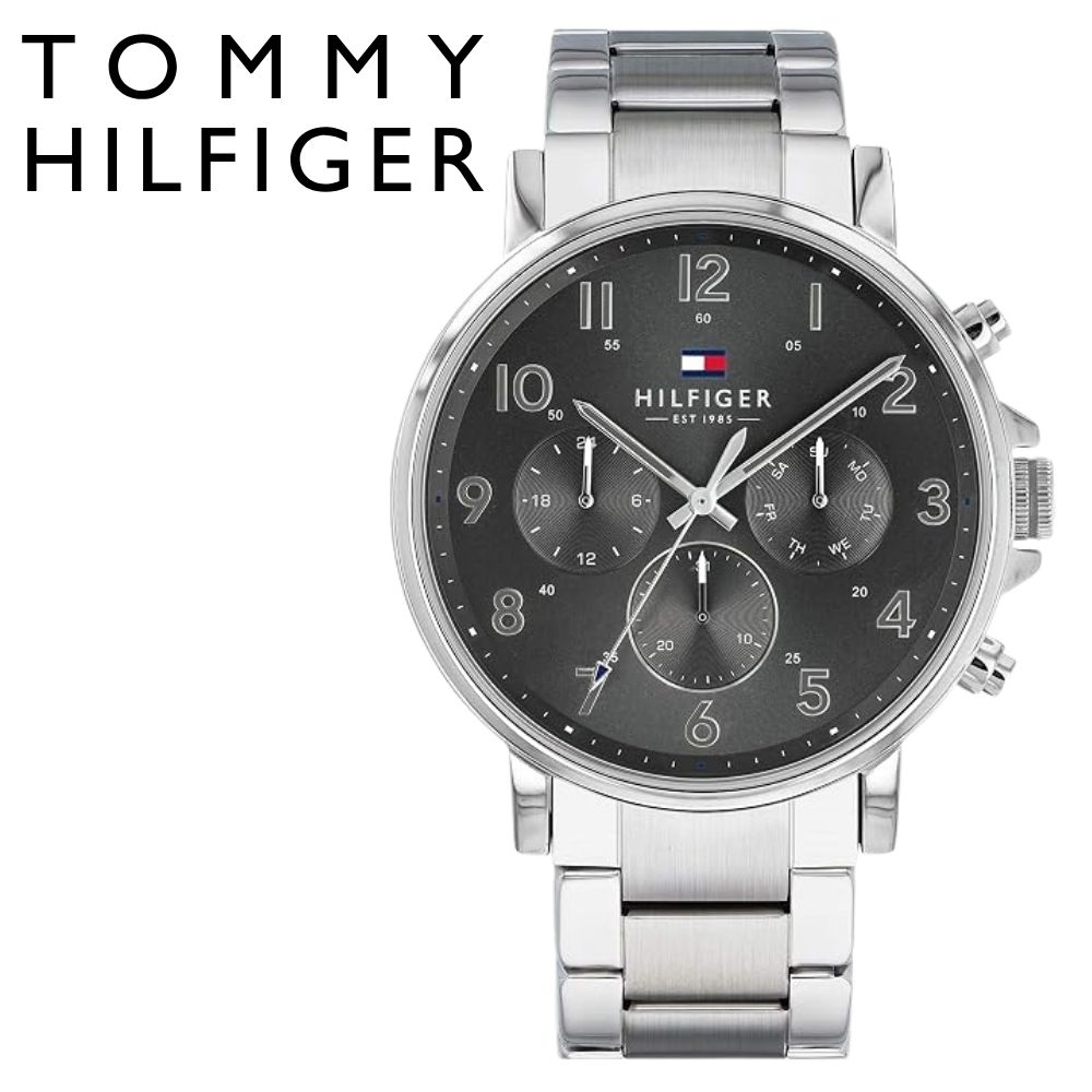 トミーヒルフィガー 腕時計 メンズ 44mm グレー シルバー メタルベルト マルチファンクション 日付表示 50m防水 TOMMY HILFIGER 男性 彼氏 夫 プレゼント ギフト 成人 卒業 入学