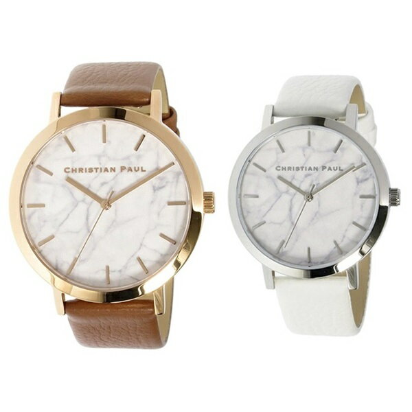 【無料特典付き!】クリスチャンポール 時計 ペアウォッチ 43mm 35mm ホワイトマーブル 大理石柄 ブラウン ホワイト 天然皮革 MR-06MRL-03 カップル 男女 ペアセット 誕生日 ギフト ランキング お祝い