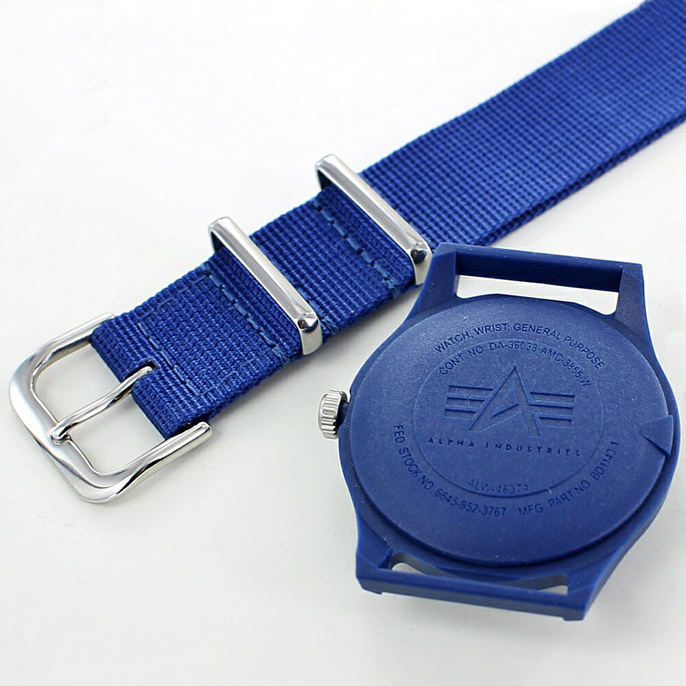 サバゲー 服装 装備 ALPHA アルファ社 MA-1に合うミリタリー 腕時計 収納ケース付き メンズ レディース アルファインダストリーズ シンプル アナログ ブルー アルファ ミリタリーウォッチ ナイロンベルト 小学生 中学生 高校生 男性 誕生日 プレゼント キッズ 成人 卒業 入学