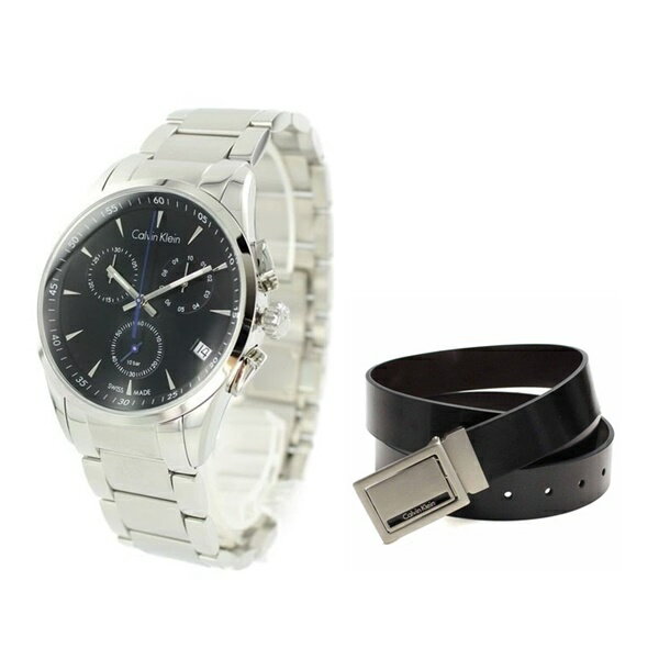 【時計＆選べるベルトセット】カルバンクライン 腕時計 メンズ BOLD ボールド クロノグラフウォッチ 紳士 本革ベルト 男性 彼氏 旦那 父の日 K5A27141-set ビジネス 男女 時計 誕生日 お祝い ギフト
