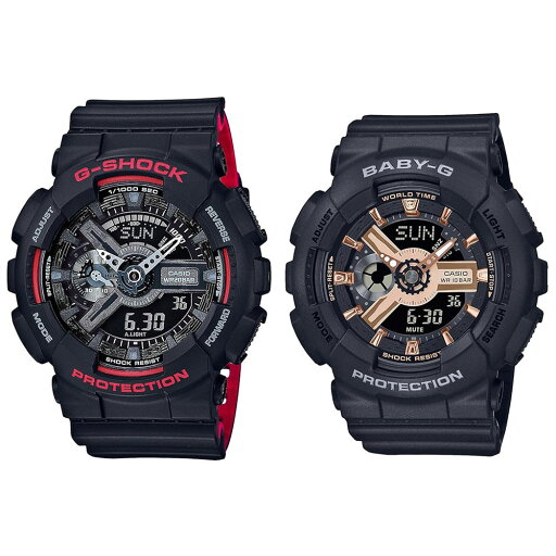 CASIO カシオ Gショック ベビーG 腕時計 手表 ペアウォッチ デジタル&アナログ アナデジ レッド ローズゴールド ブラック 20気圧防水/10気圧防水 海外モデル GA-110HR-1ABA-110XRG-1A 男女 カップル ペアセット 誕生日 ギフト お洒落 ランキング お祝い