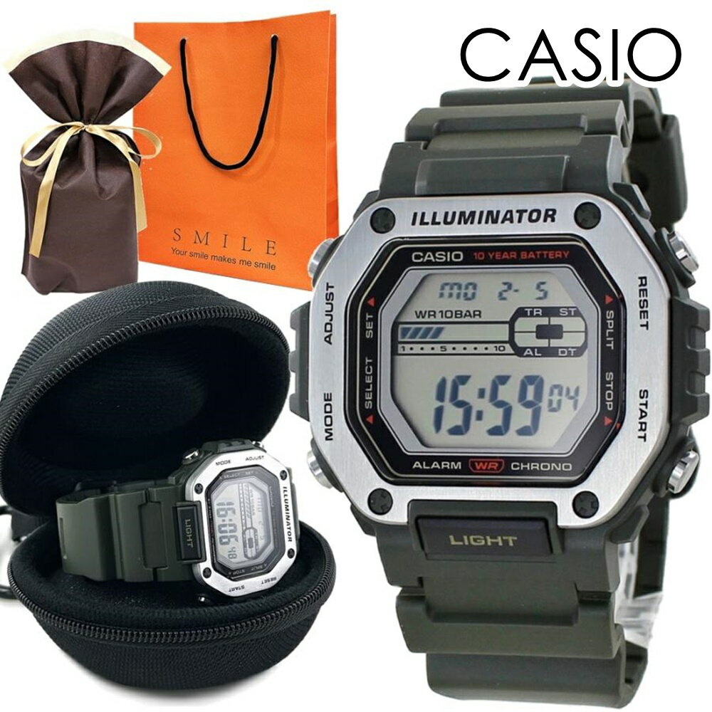 ラッピング済 ギフトセット カシオ デジタル 腕時計 手表 メンズ カーキ 携帯 収納ケース付き 軽い 見..