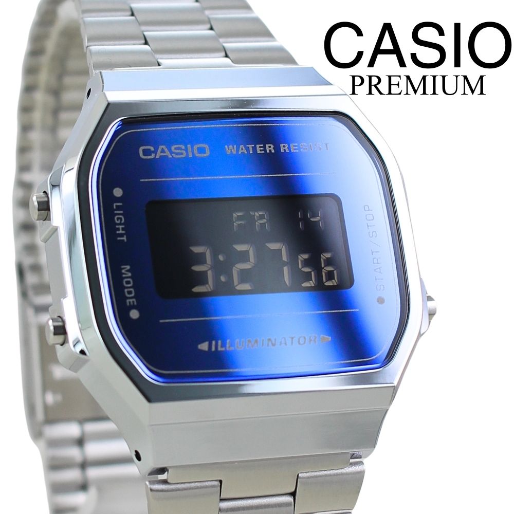 カシオ クラシック プレミアム 日本未発売 デジタル 腕時計 手表 メンズ レディース キッズ 男女兼用 シンプル 時計 ブルー シルバー メタルバンド 男の子 女の子 誕生日プレゼント 小学生 中学生 高校生 大学生 彼氏 彼女 父 母 誕生日プレゼント 卒業 入学 お祝い
