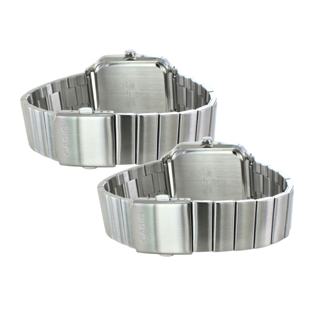 カシオ ペアウォッチ カップル 親子でお揃い CASIO 腕時計 ペア 腕時計ボックス付き アナログ スクエア サン＆ムーン表示 カレンダー 防水 白 シルバー 夫婦 両親 記念日 上品ペアギフト クリスマスプレゼント ランキング お祝い