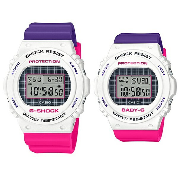 Gショック ペア CASIO G-SHOCK Baby-G Gショック ベビーG カシオ 時計 メンズ レディース ペアウォッチ 腕時計 デジタル 2本セット 90年代 90’S ブルー パープル ピンク ジオメトリック DW-5700THB-7BGD-570THB-7 ブランド 男女 カップル ペアセット 誕生日 お祝い ギフト