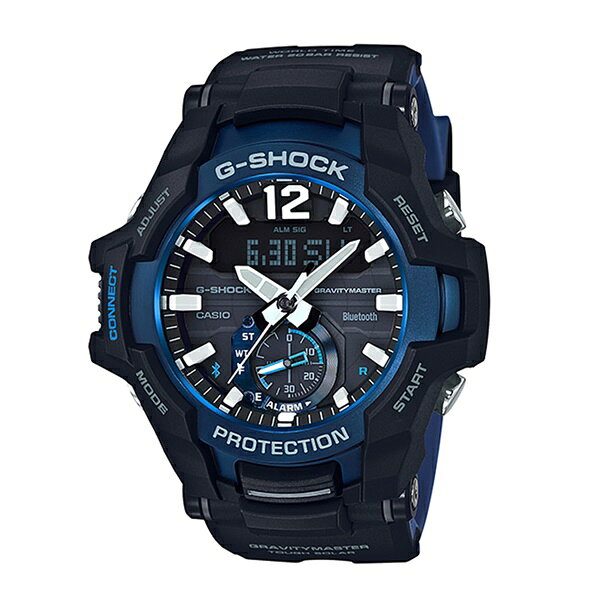 【スマートフォンリンク＆タフソーラー】CASIO G-SHOCK Gショック 海外モデル メンズ 腕時計 グラビティマスター 防水 ブラック＆ブルー GR-B100-1A2 ビジネス 男性 誕生日 お祝い ギフト 合格 入学 卒業 社会人 記念日 母の日 父の日 2022
