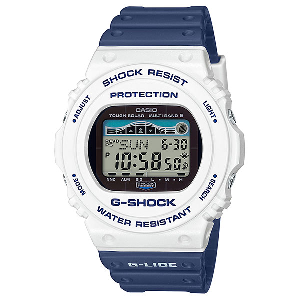 CASIO カシオ G-SHOCK Gショック ジーショック 時計 メンズ 腕時計 G-LIDE Gライド サーフィン 電波ソーラー 電波受信 デジタル ホワイト×ブルー 樹脂バンド 海 スポーツ アウトドア 多機能 防水 GWX-5700SS-7 ビジネス 男性 ブランド 誕生日 お祝い ギフト