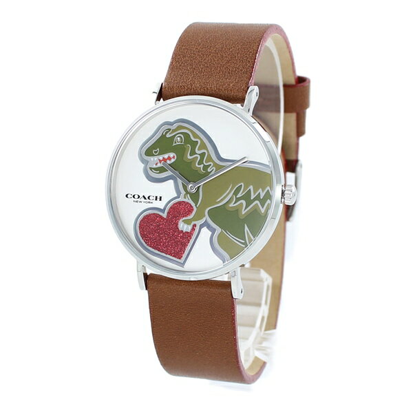 プレゼント かわいい おしゃれ コーチ 恐竜 レキシー 腕時計 レディース ハート ペリー ブラウン レザーバンド
