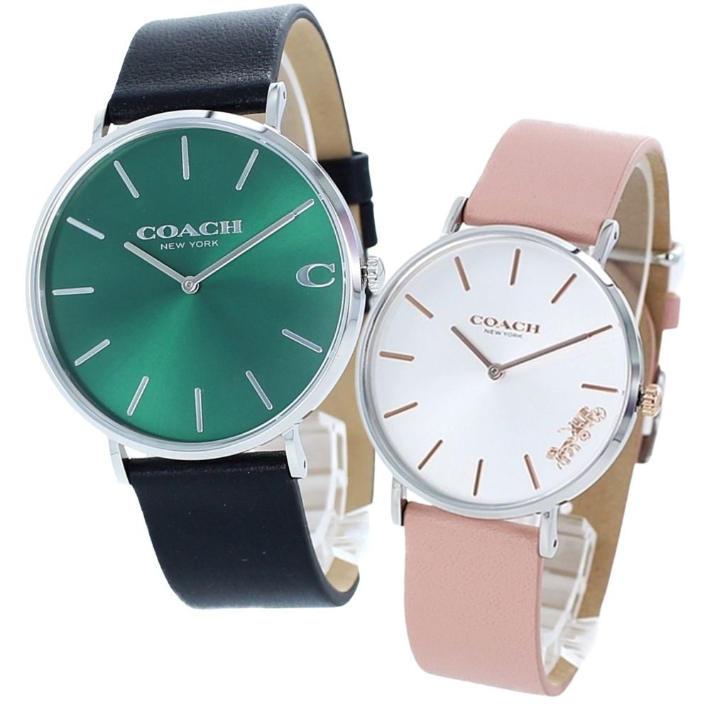 ブランド 紙袋 ショッパー付き COACH コーチ 腕時計 手表 ペアウォッチ メンズ レディース CHARLES PERRY チャールズ ペリー 41ミリ/36ミリ ブラック ライトピンク レザー 革 シンプル 1460243614503258 ペアセット 誕生日 ギフト 合格 社会人 記念日 卒業 入学 お祝い