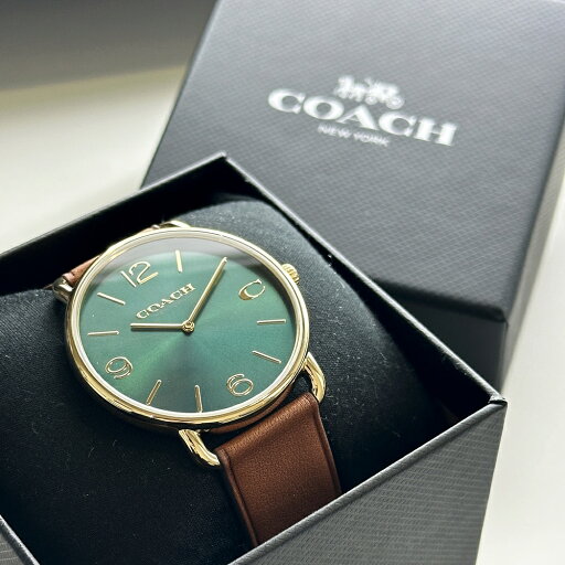 コーチ 腕時計 手表 メンズ 父の日 メンズ腕時計 スリム シンプル エリオット 革ベルト ブラウン グリーン 文字盤 大人 男性 ブランド 時計 通勤 通学 男友達 彼氏 夫 父 上司 同僚 誕生日ギフト 結婚祝い 結婚記念日 プレゼント ランキング お祝い