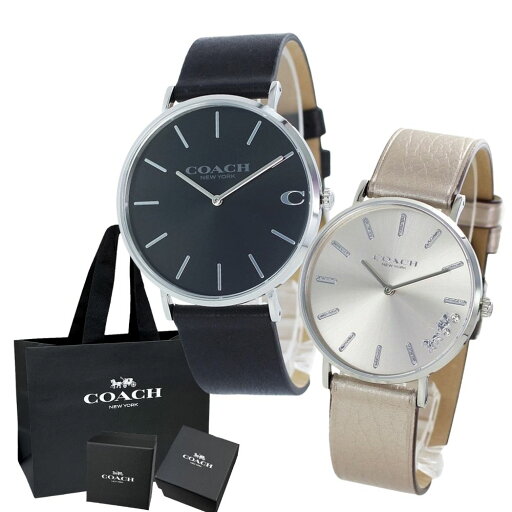 ブランド 紙袋 ショッパー付き コーチ ペア カップル プレゼント ペアウォッチ 腕時計 手表 誕生日 オシャレ ペアギフト メンズ 父の日 レディース 母の日 シンプル 時計 ブラック シャンパンゴールド レザー 記念日 ランキング お祝い