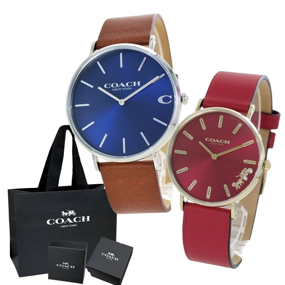 ブランド 紙袋 ショッパー付き コーチ ペアウォッチ ペア カップル 腕時計 手表 男性 女性 誕生日 結婚祝い 同僚 プレゼント 贈り物 ペア 夫婦 両親 プレゼント 結婚式 時計 両親贈呈品 還暦祝い 革ベルト 時計 ランキング お祝い