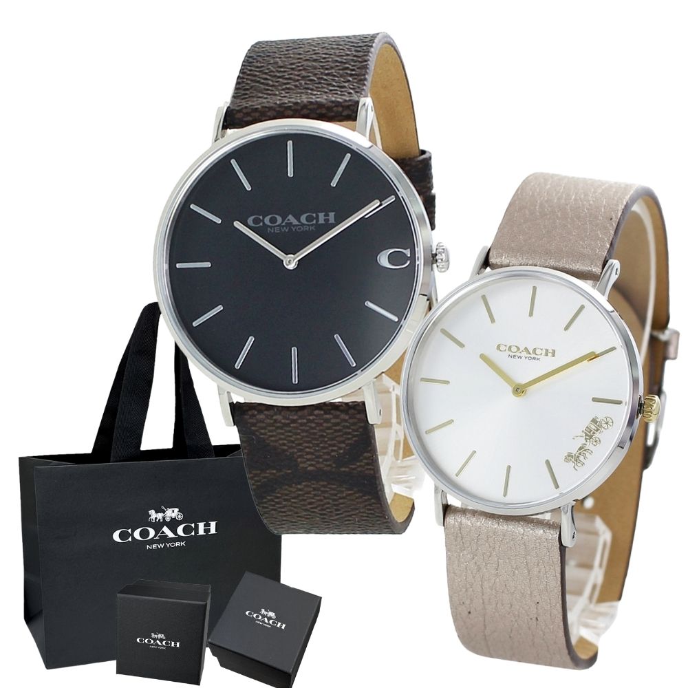 ブランド 紙袋 ショッパー付き コーチ ペアウォッチ 腕時計 手表 2本セット 大人 ブラック シルバー おしゃれレザー 革 1460215614503157 カップル 男女 ペアセット 誕生日 ギフト 合格 社会人 記念日 クリスマスプレゼント ランキング お祝い