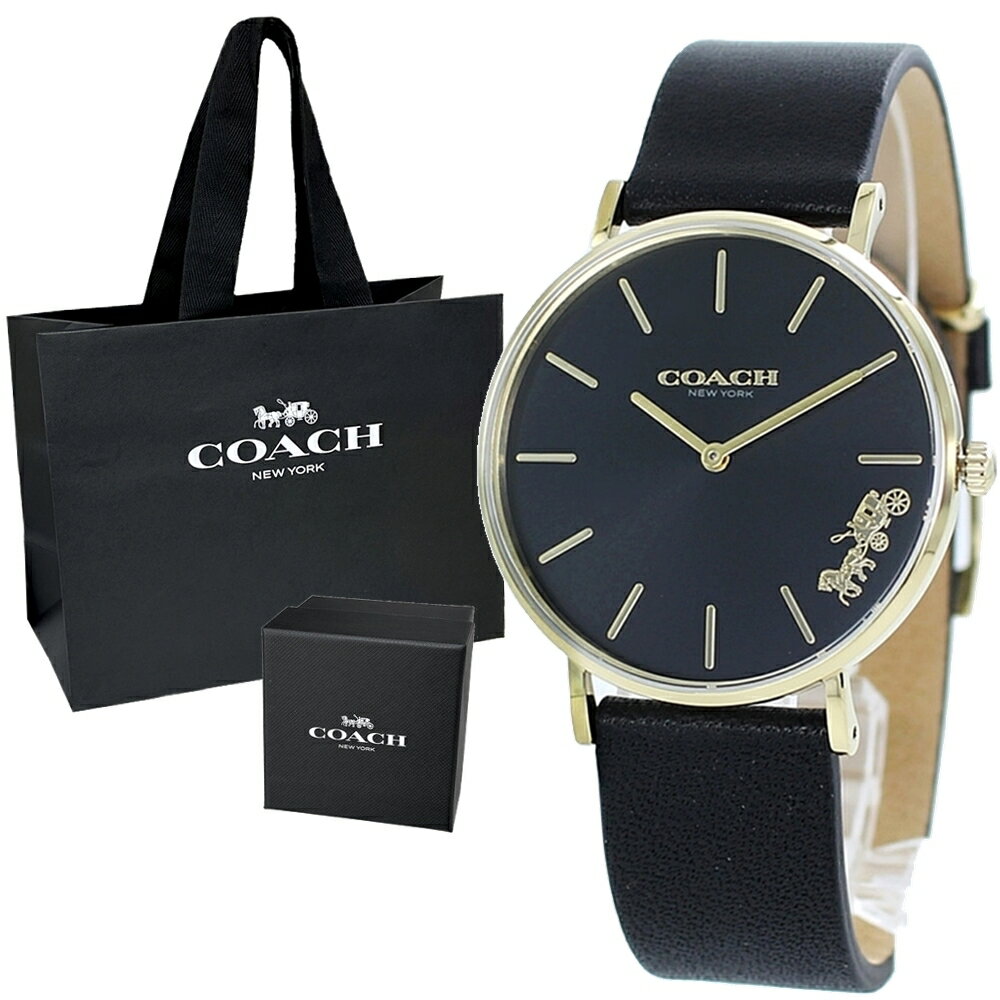 コーチ 腕時計（レディース） ブランド 紙袋 ショッパー付き コーチ 時計 レディース 腕時計 PERRY ペリー シンプル シック ブラック ゴールド レザー 革 時計 14503333 内祝い 母の日 お祝い