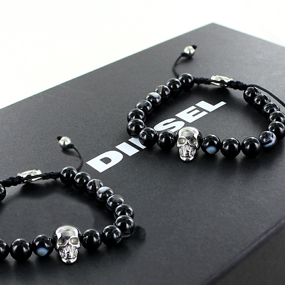 ペア ブレスレット ディーゼル アクセサリー ペアルック カップル 夫婦 プレゼント Diesel ブランド 数珠タイプ ブラック ペアブレスレット お揃い プ...