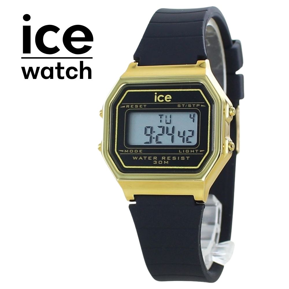 アイスウォッチ デジタル 腕時計 レディース レトロ おしゃれ ブラック ゴールド シリコン ラバー ICE WATCH アイスデジットレトロ 中学生 高校生 誕生日プレゼント ギフト 成人 卒業 入学