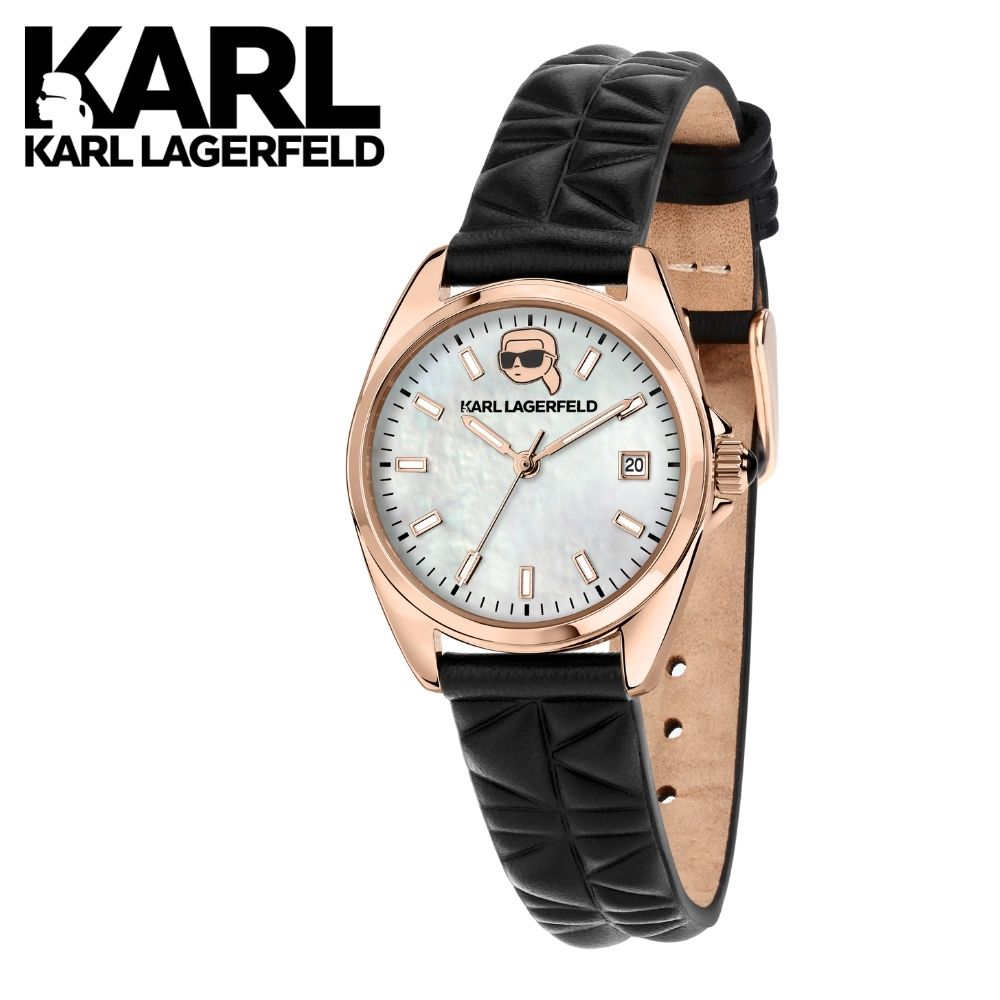 正規品 日本限定モデル KARL LAGERFELD 腕時計 レディース マザーオブパール文字盤 ブラックレザーベルト カールラガーフェルド ウォッ..