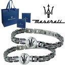 正規品 純正ショッパー付き ペアブレスレット マセラティ チェーンブレスレット ステンレス ブラック シルバー メンズ レディース ペアセット カップル 夫婦 ...