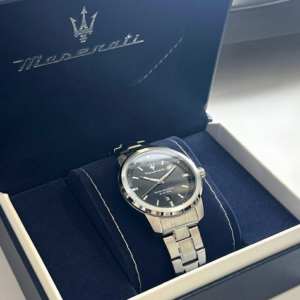 正規品 純正ショッパー付き マセラティ 腕時計 メンズ ブラック×シルバー ステンレス シンプル 高級感 プレゼント ビジネス カジュアル ブランド ウォッチ 男性 誕生日 記念日 ギフト ランキング お祝い