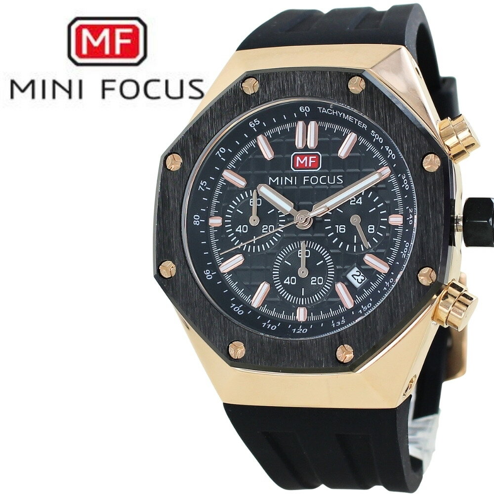 正規品 MINI FOCUS メンズ腕時計 クロノグラフ かっこいい 腕時計 手表 メンズ 八角形 クォーツ ラバー..