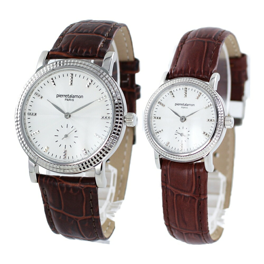 ピエールタラモン 時計 メンズ レディース ペアウォッチ 38mm 28mm ブラウン クロコ レザー シルバー PT-5100H-3PT-5100L-3 カッ...