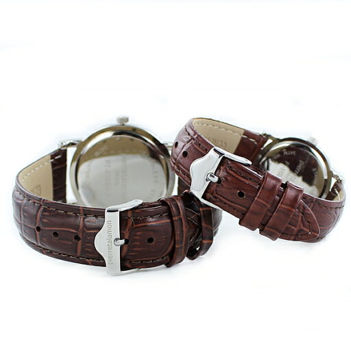 ピエールタラモン 時計 メンズ レディース ペアウォッチ 38mm 28mm ブラウン クロコ レザー シルバー PT-5100H-3PT-5100L-3 カップル 男女 ペアセット 誕生日 ギフト クリスマスプレゼント ランキング お祝い